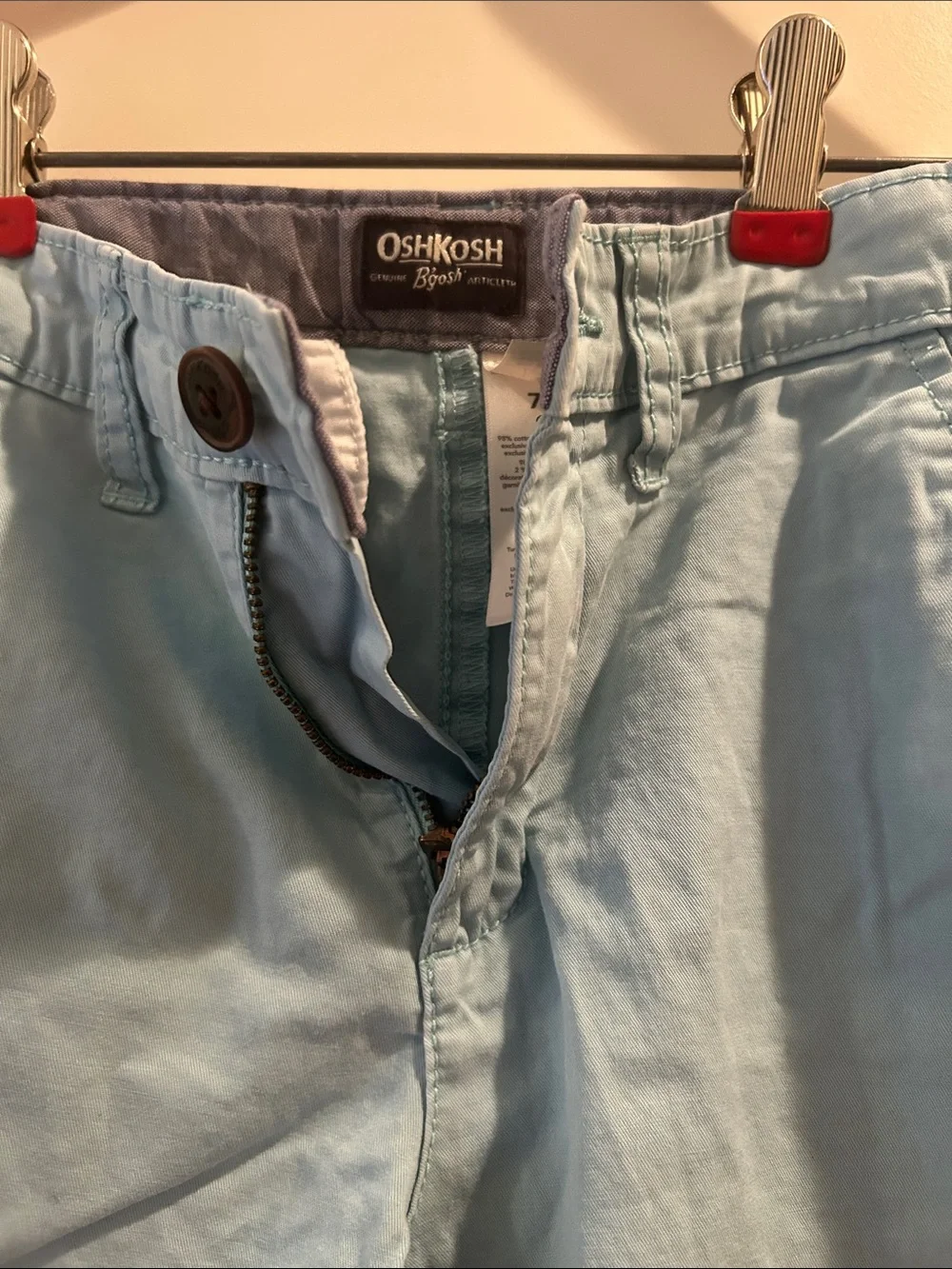 OshKosh B'gosh kid’s Sky Blue ZipUp Chino Shorts inner elastic pockets size 7